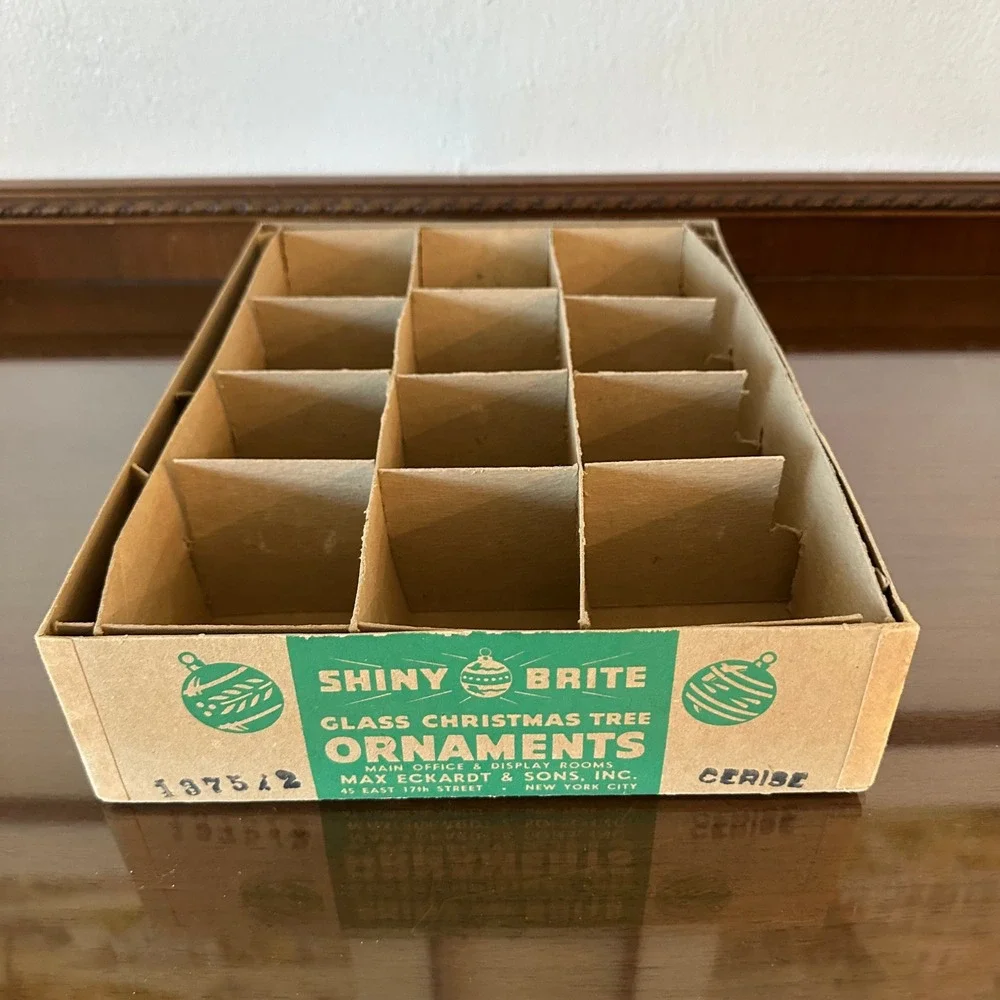 Vintage Shiny Brite Glass Christmas Ornament Box 12 Slot 13x10x3 Storage Empty